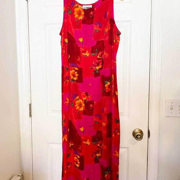 Vintage 80s Sleeveless Red Dress w/Slit, size Lg, and Matching Jacket, Size Med - Picture 3 of 11